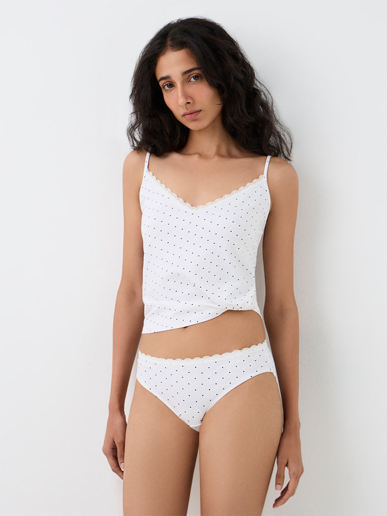 Superstar White Polka Dot Cotton-Blend Bikini Briefs - Pack of 2