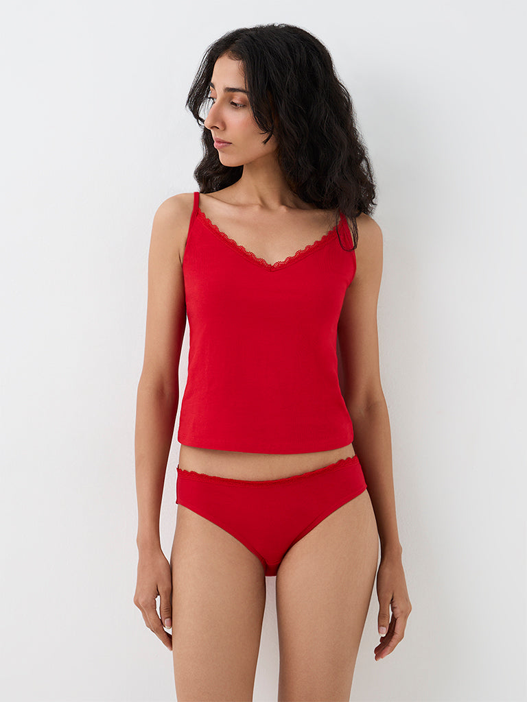 Superstar Red Solid Cotton-Blend Bikini Briefs - Pack of 2