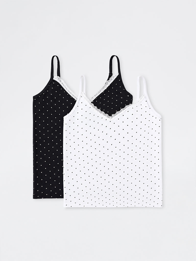 Superstar White Polka Dot Printed Cotton-Blend Camisoles - Pack of 2