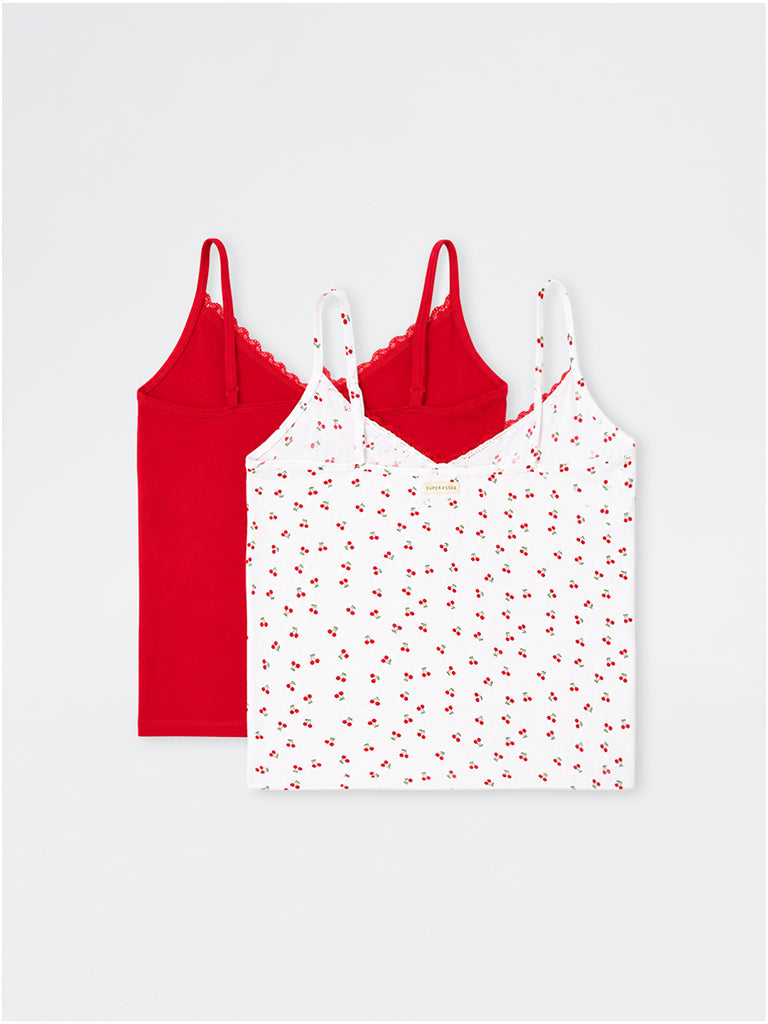 Superstar White Cherry Printed Cotton-Blend Camisoles - Pack of 2