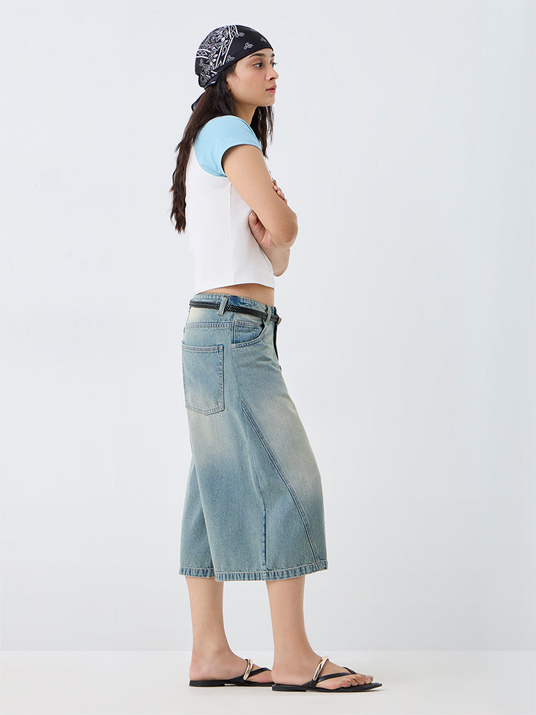 Nuon Light Blue Wash High-Waist Jorts