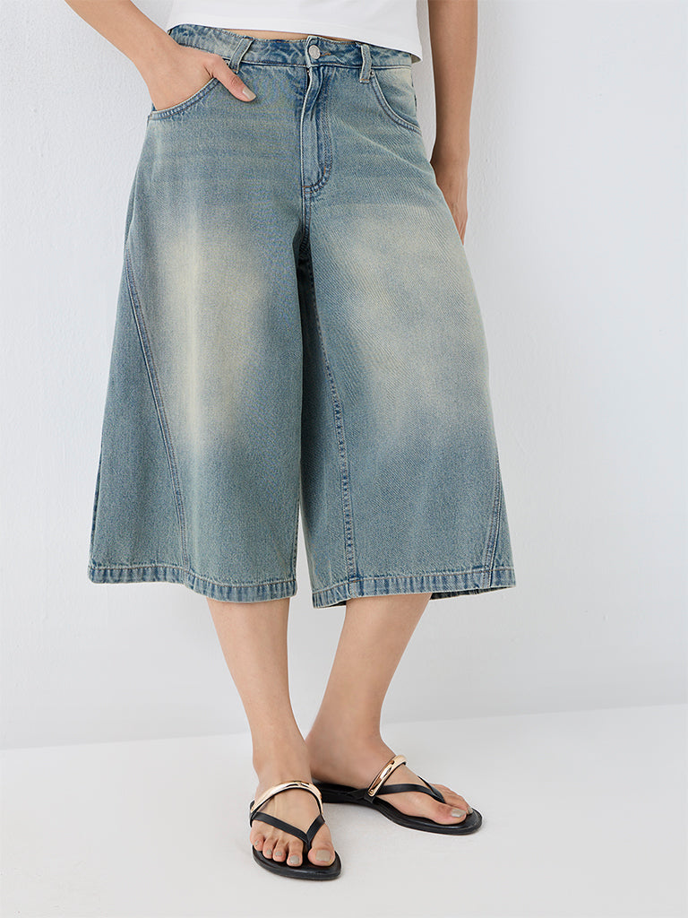 Nuon Light Blue Wash High-Waist Jorts