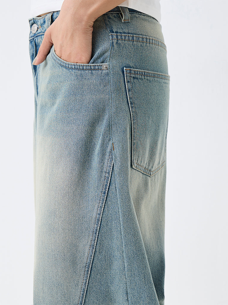 Nuon Light Blue Wash High-Waist Jorts