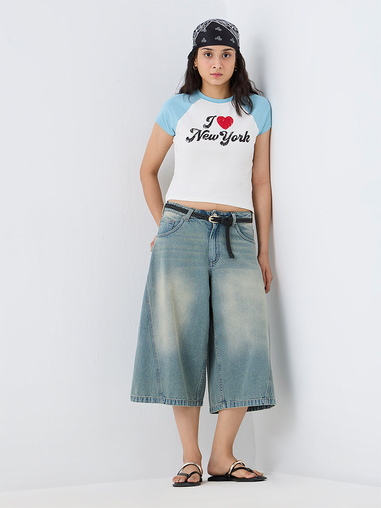 Nuon White Text Design Cotton-Blend T-Shirt