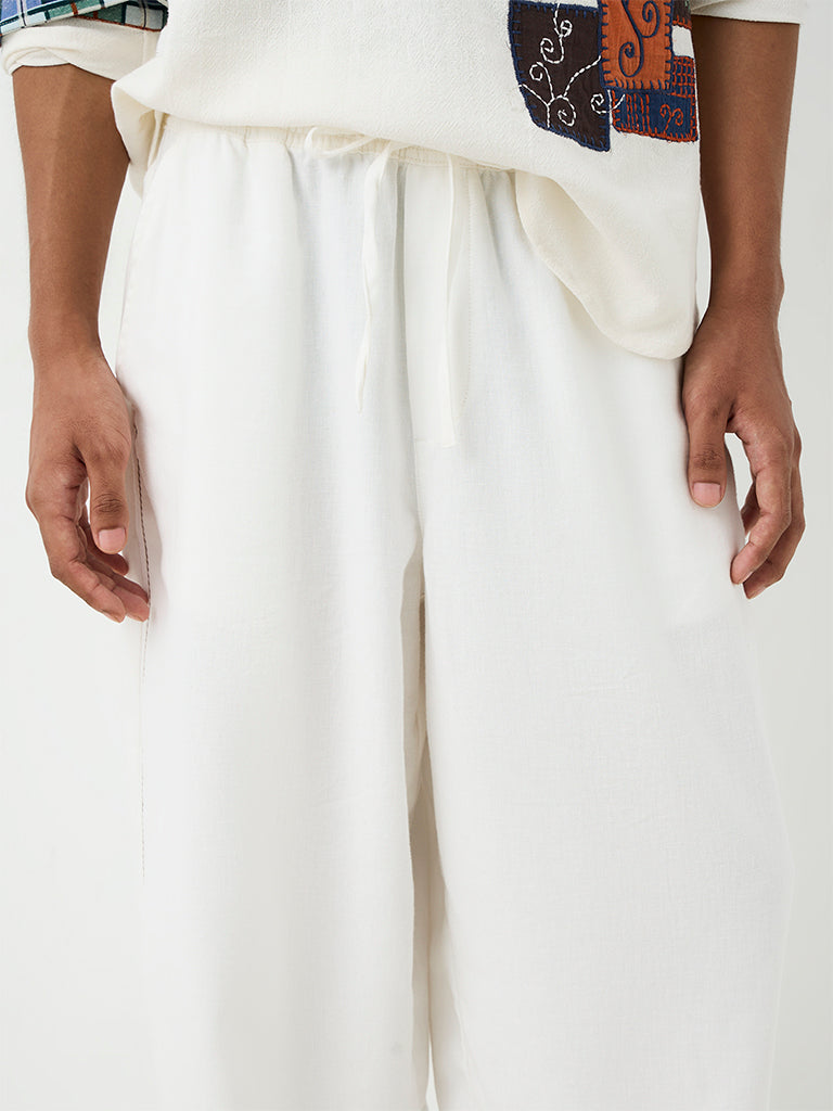 ETA Off-White Solid Relaxed-Fit Mid-Rise Cotton-Blend Chinos