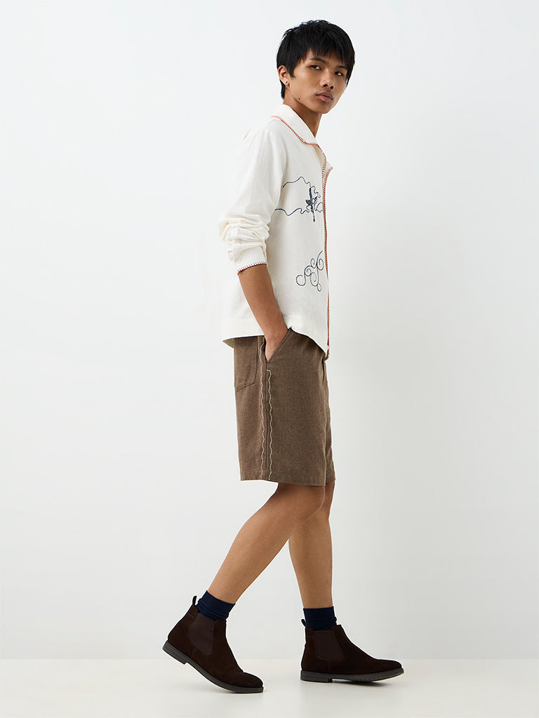 ETA Off-White Embroidered Relaxed-Fit Cotton Shirt