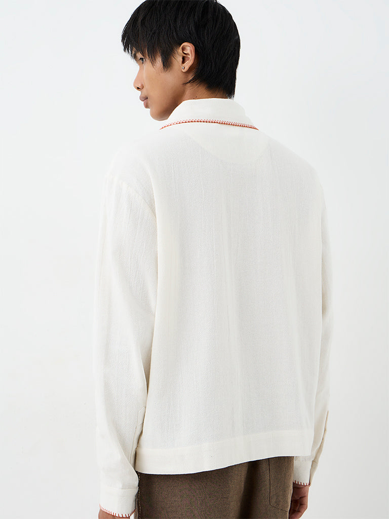 ETA Off-White Embroidered Relaxed-Fit Cotton Shirt