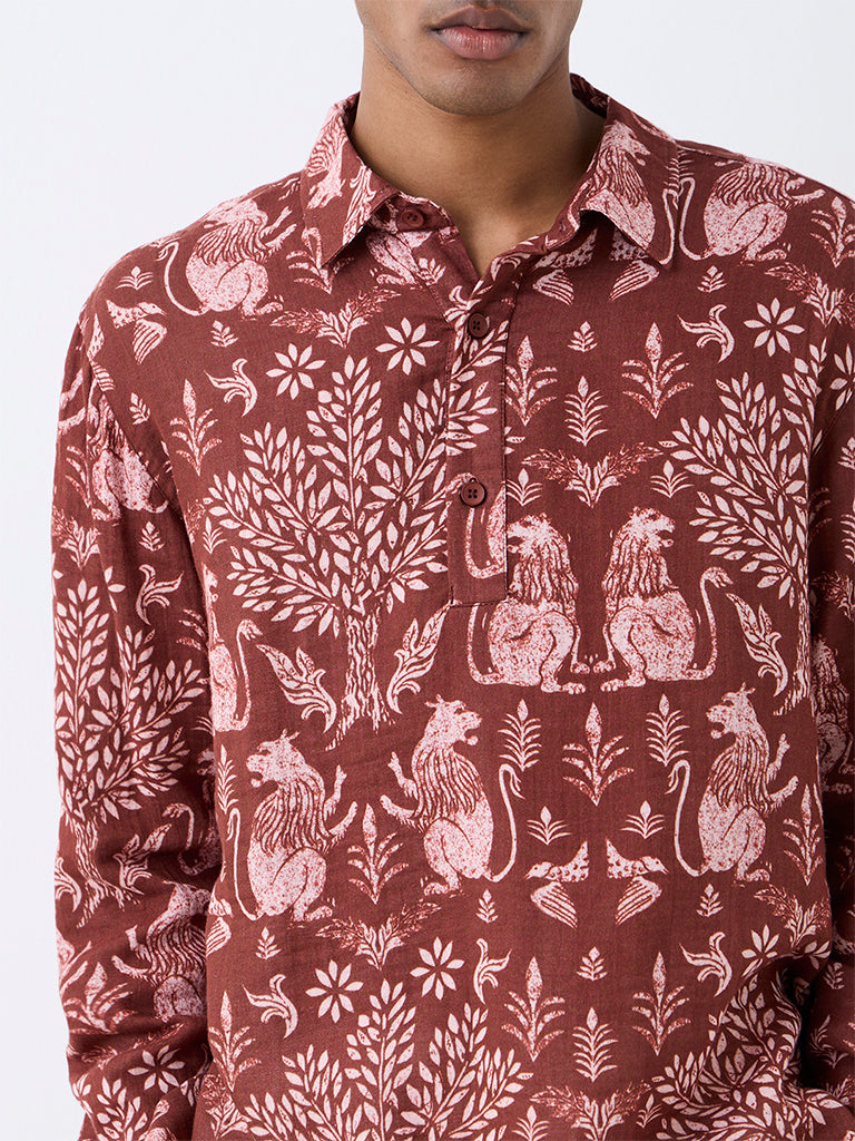 ETA Dark Rust Nature-Inspired Relaxed-Fit Cotton Shirt