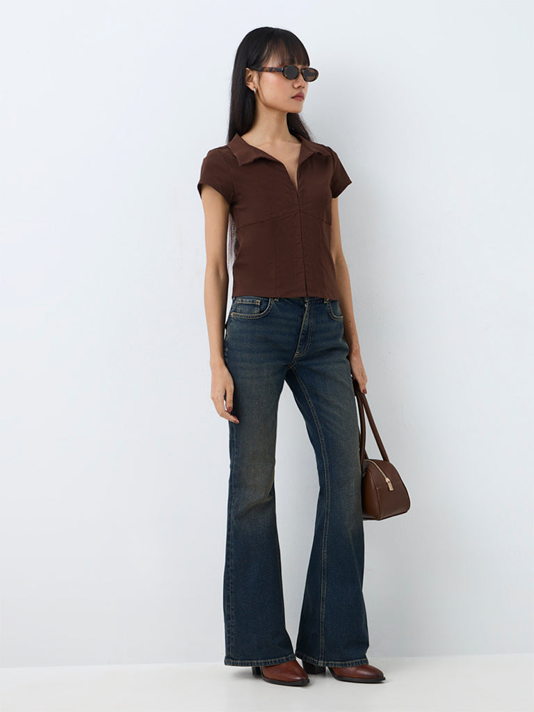 Nuon Dark Brown Solid Blouse