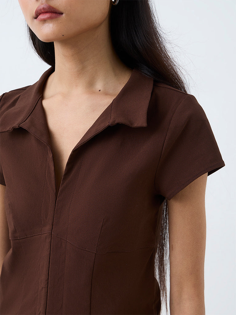 Nuon Dark Brown Solid Blouse