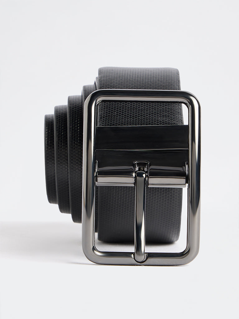 WES Formals by Westside Black Textured Rectangular Buckle Belt