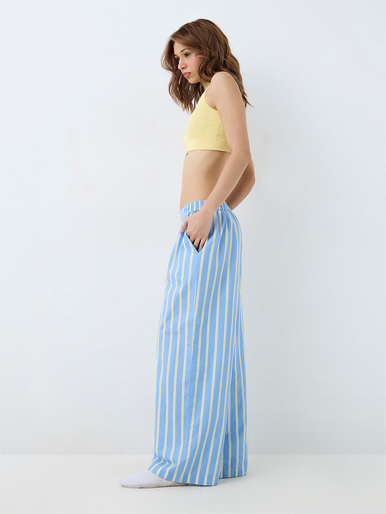 Superstar Light Blue Striped High-Rise Cotton Pants