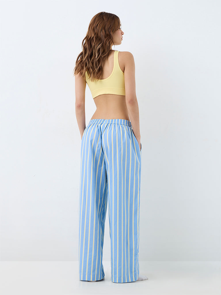 Superstar Light Blue Striped High-Rise Cotton Pants