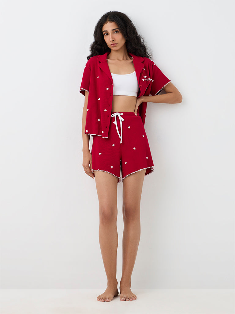 Superstar Red Heart Printed High-Rise Cotton-Blend Shorts