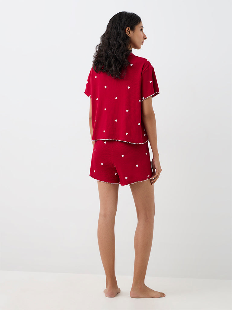 Superstar Red Heart Printed High-Rise Cotton-Blend Shorts