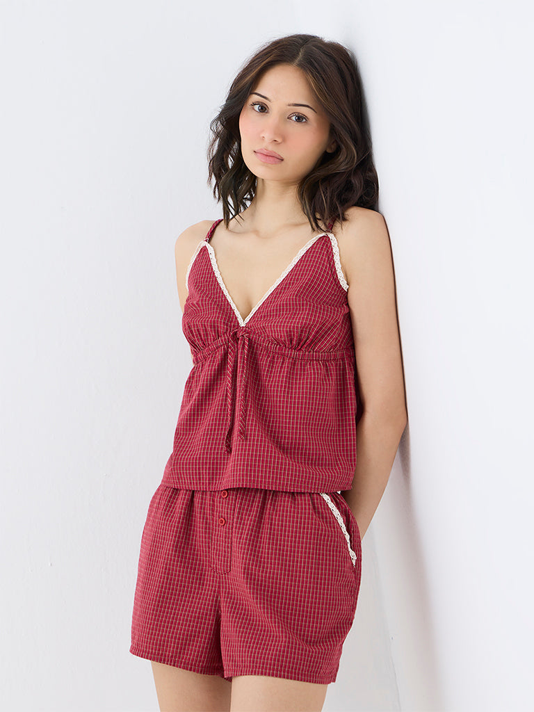 Superstar Red Checkered High-Rise Shorts