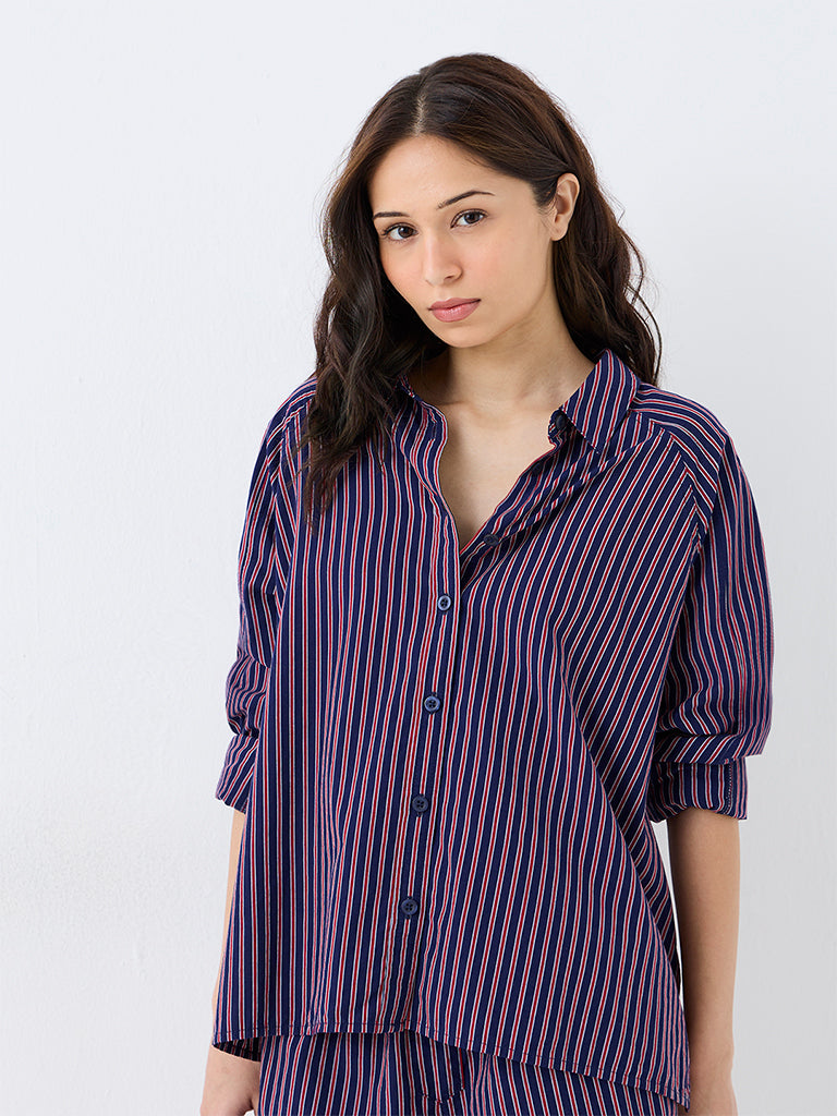 Superstar Navy Striped Cotton Shirt