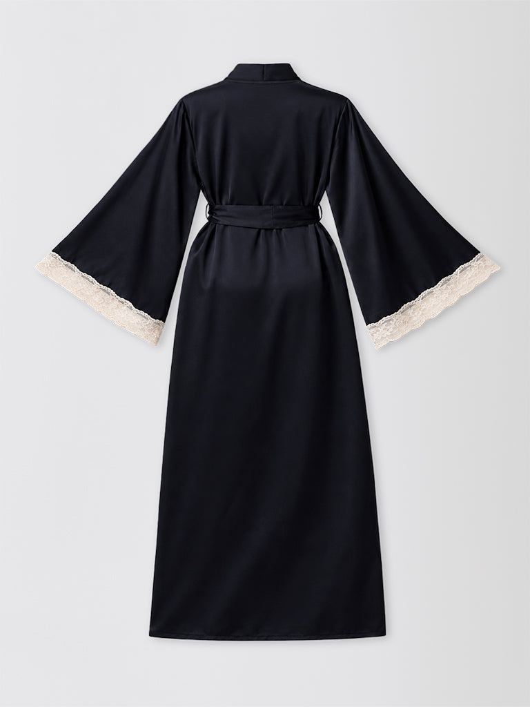 Luxury Satin Lace-Trimmed Long Robe