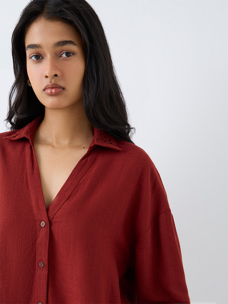 LOV Red Linen-Blend Shirt