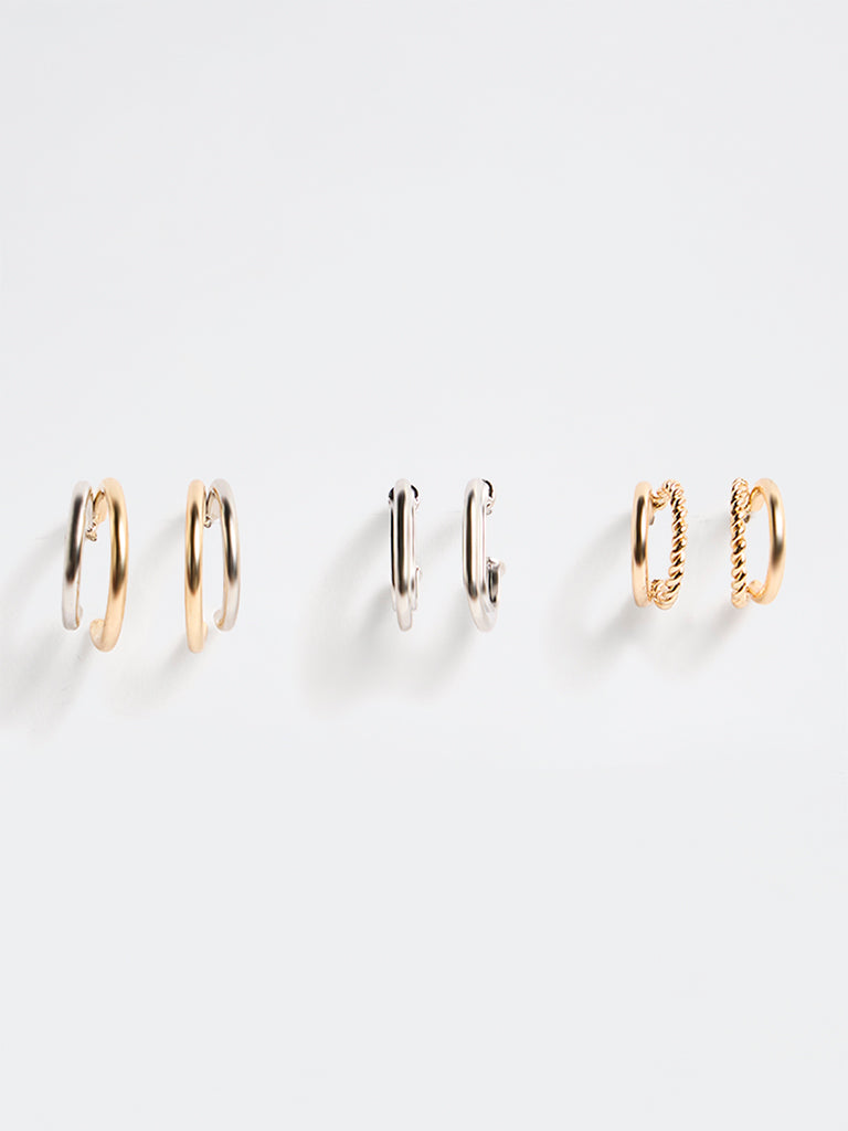 Westside Accessories Gold and Silver Hoop Earrings - Pack of 3