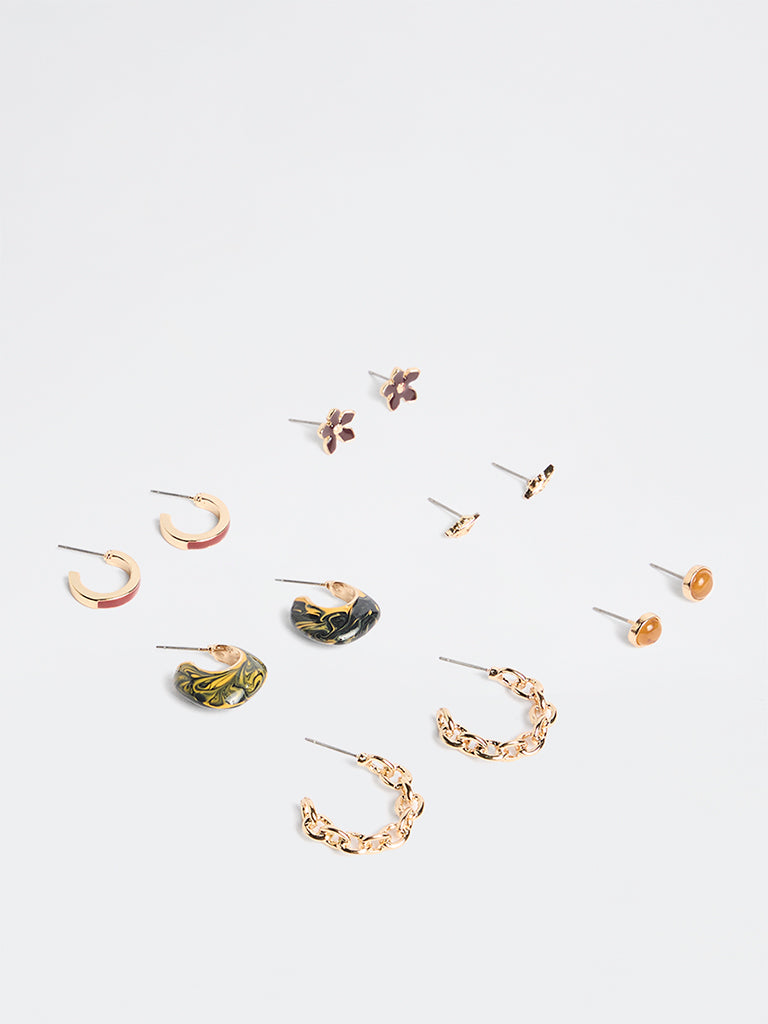 Westside Accessories Multicolour Stud and Hoop Earrings - Pack of 6