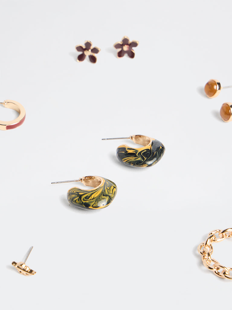Westside Accessories Multicolour Stud and Hoop Earrings - Pack of 6