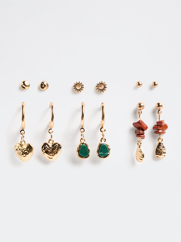 Westside Accessories Multicolour Stud and Hoop Earrings - Pack of 6