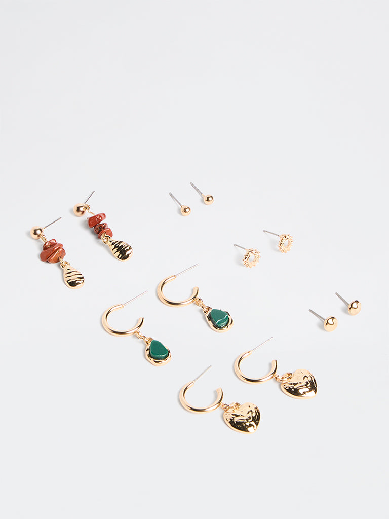 Westside Accessories Multicolour Stud and Hoop Earrings - Pack of 6