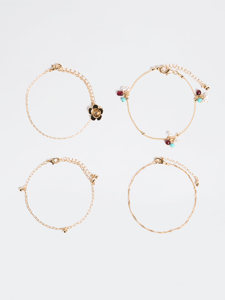 Westside Accessories Gold Multi Chain Bracelets - Pack of 4