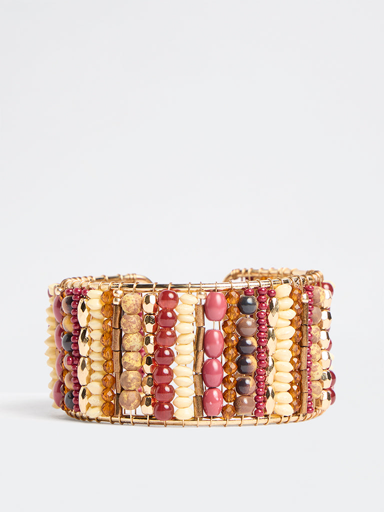 Westside Accessories Multicolour Beaded Open Cuff Bracelet
