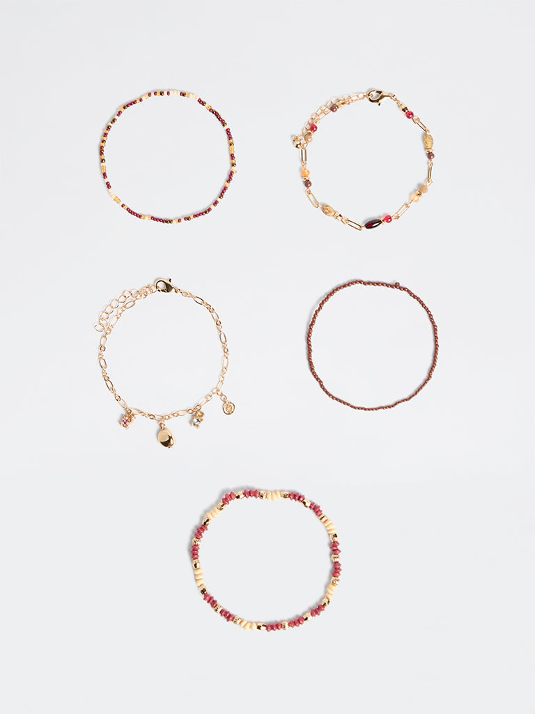 Westside Accessories Multicolour Beaded Multi-Stack Bracelets - Pack of 5