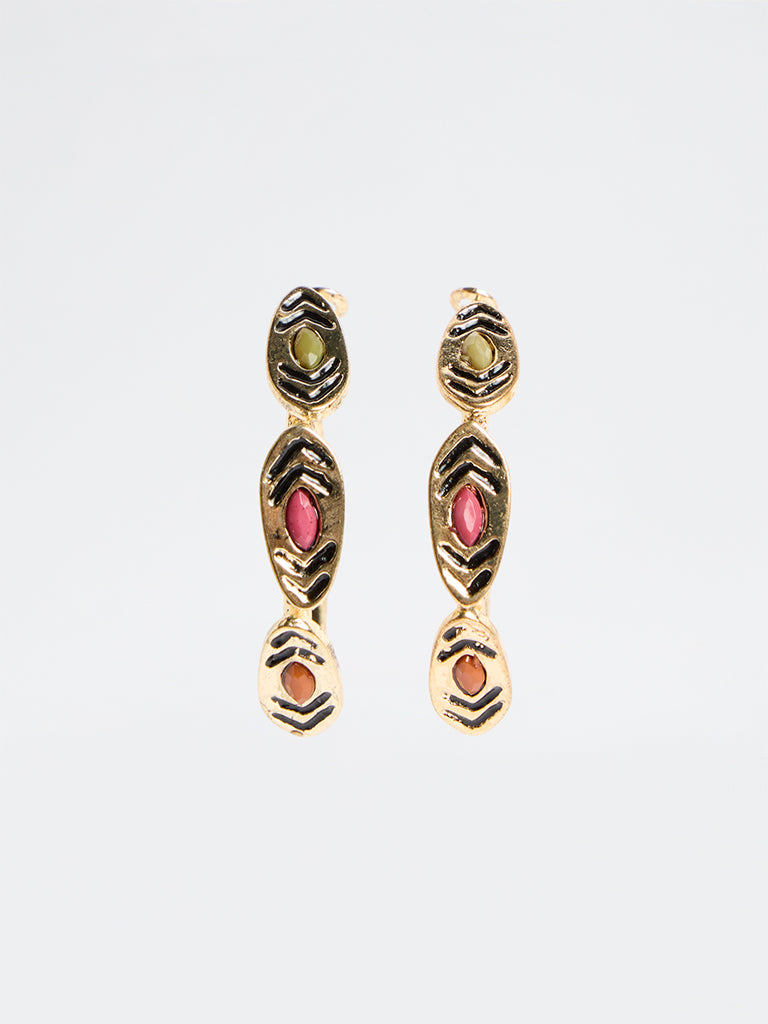 Westside Accessories Gold Stone-Detail Statement Hoop Earrings