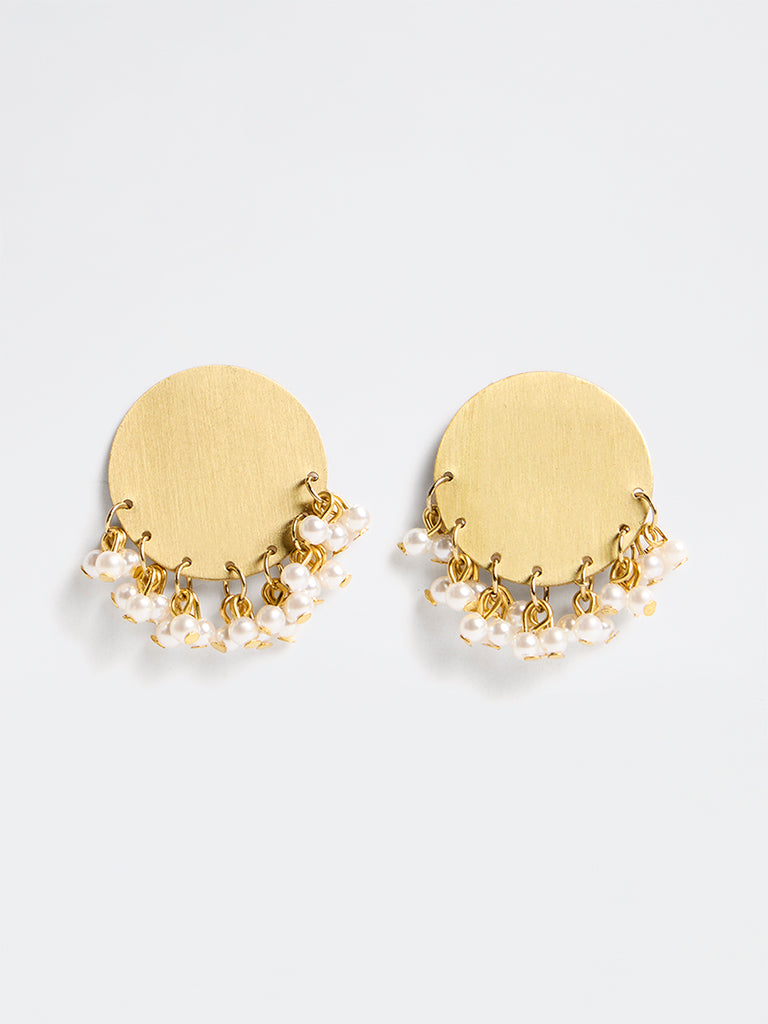 Westside Accessories Gold Pearl-Detail Circular Stud Earrings