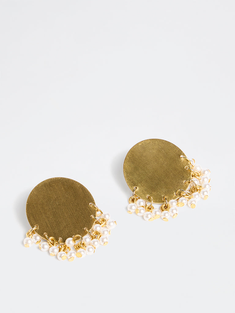 Westside Accessories Gold Pearl-Detail Circular Stud Earrings