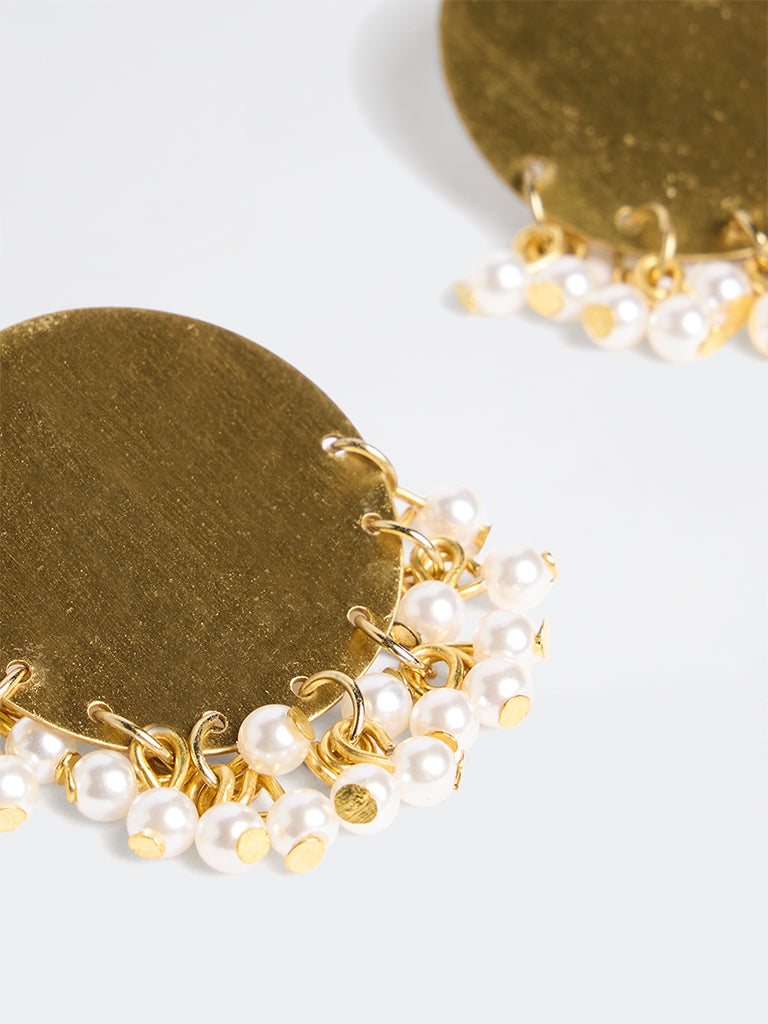 Westside Accessories Gold Pearl-Detail Circular Stud Earrings