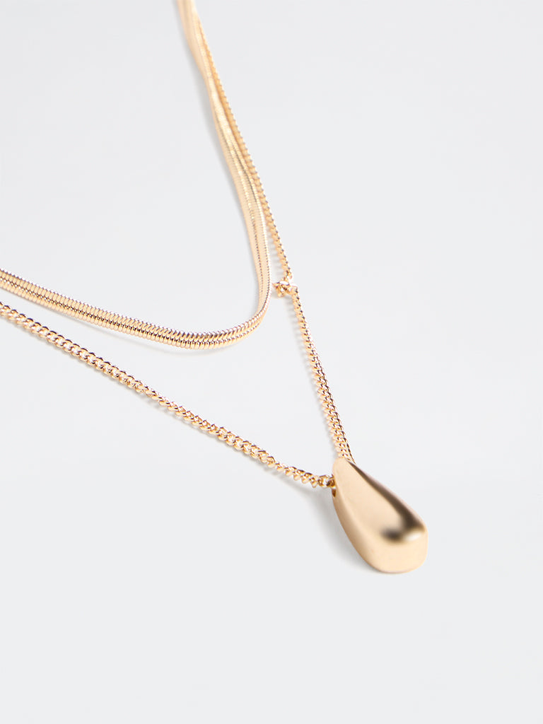 Westside Accessories Gold Teardrop Pendant Layer Necklace - Pack of 2