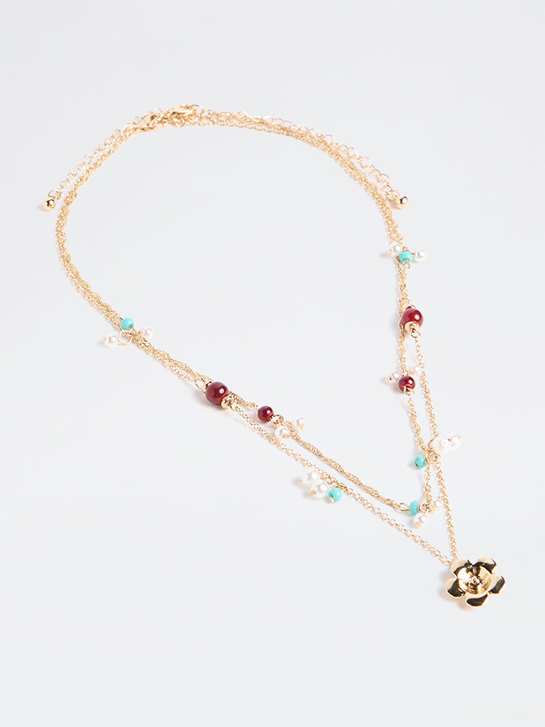 Westside Accessories Gold Beaded Layered Necklaces - Pack of 2
