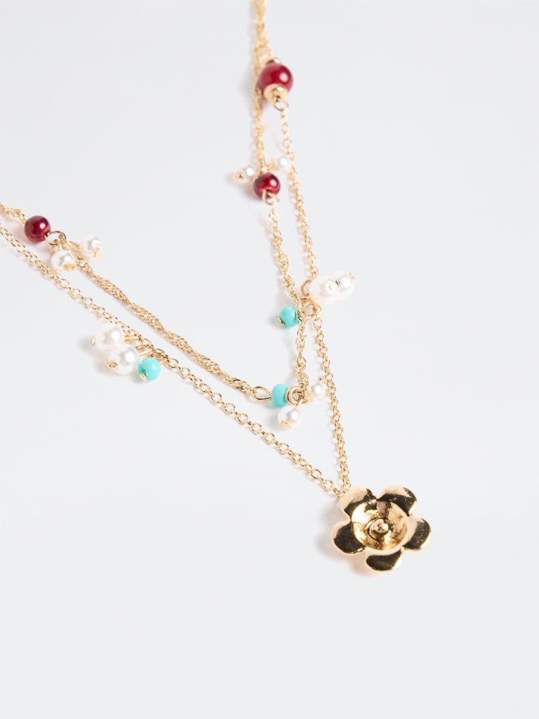Westside Accessories Gold Beaded Layered Necklaces - Pack of 2