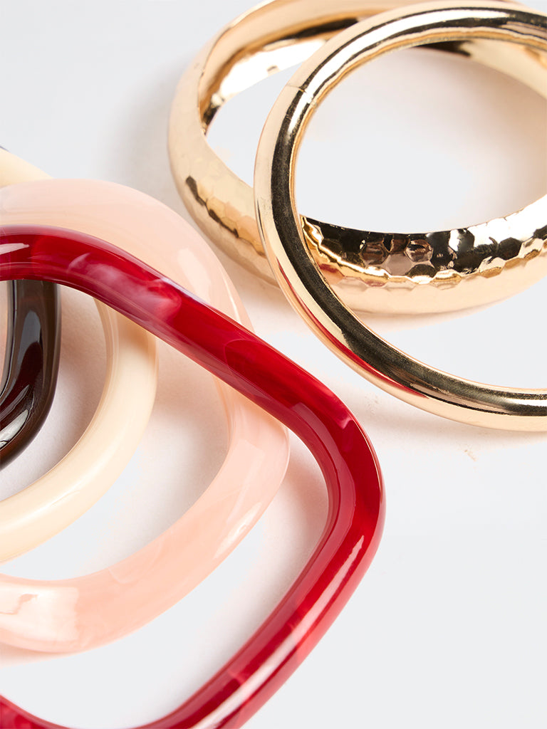 Westside Accessories Multicolour Resin and Metal Bangles - Pack of 5