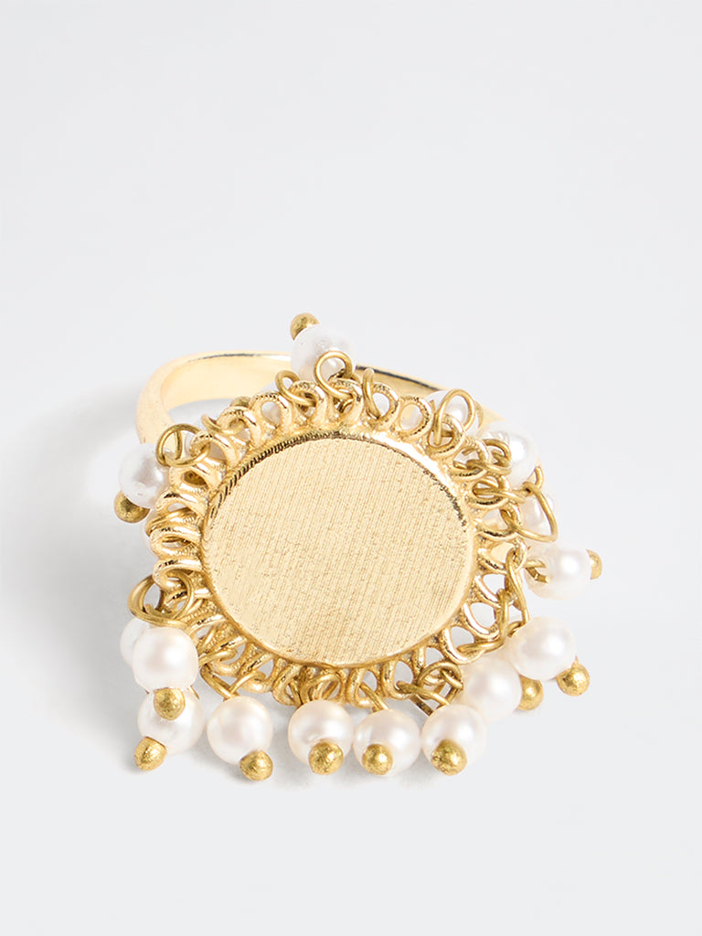Westside Accessories Gold Pearl-Detail Circular Ring