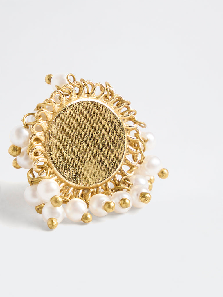 Westside Accessories Gold Pearl-Detail Circular Ring