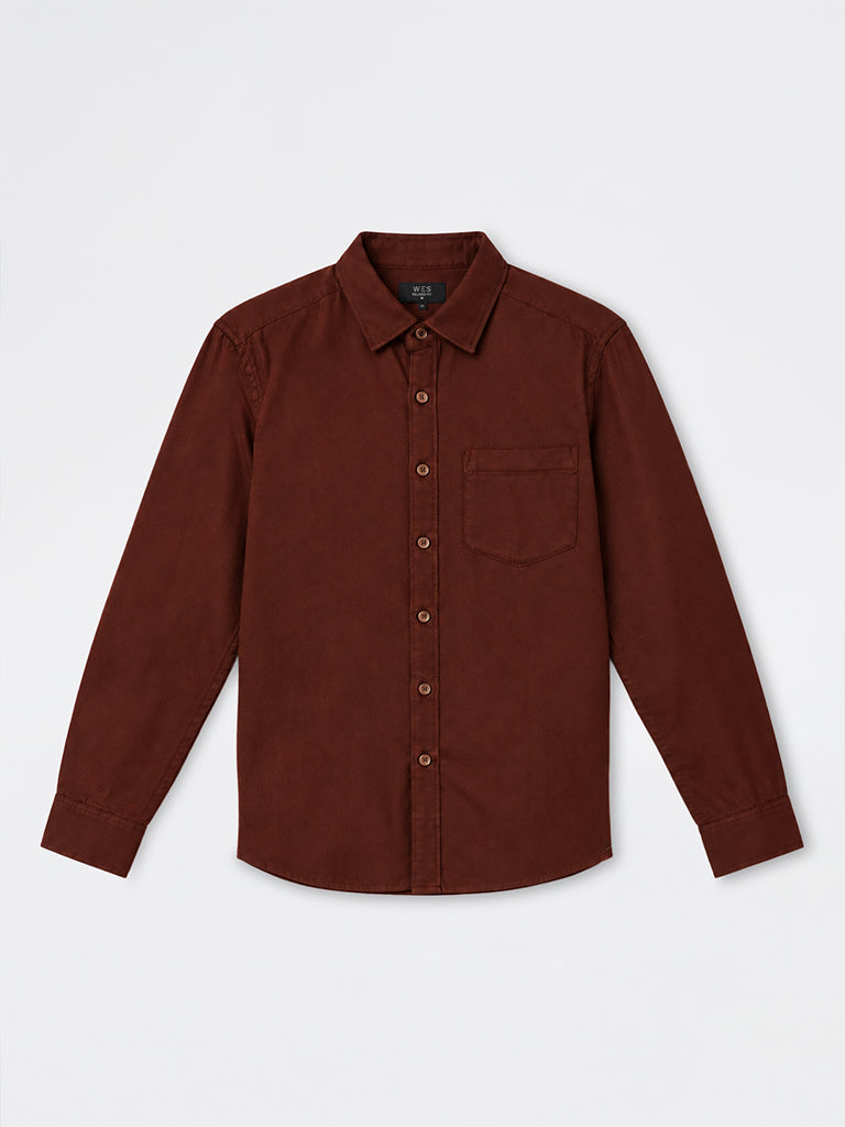 WES Casuals Dark Rust Solid Relaxed-Fit Denim Shirt
