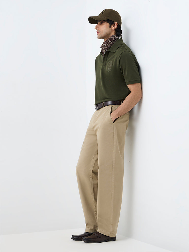 WES Casuals Dark Green Embroidered Relaxed-Fit Polo T-Shirt