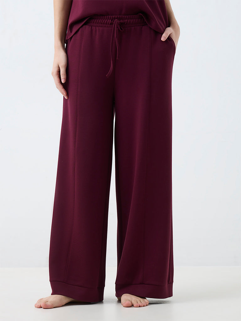 Wunderlove Wine Solid High-Rise Pants