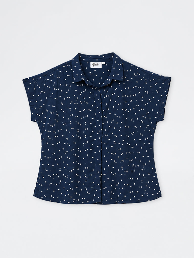 Gia Navy Polka-Dot Printed Shirt