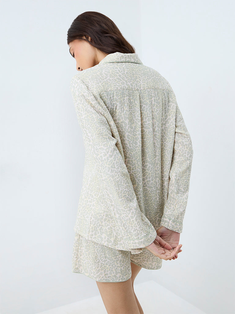 Wunderlove Sage Animal Printed Cotton Shirt and Shorts Set