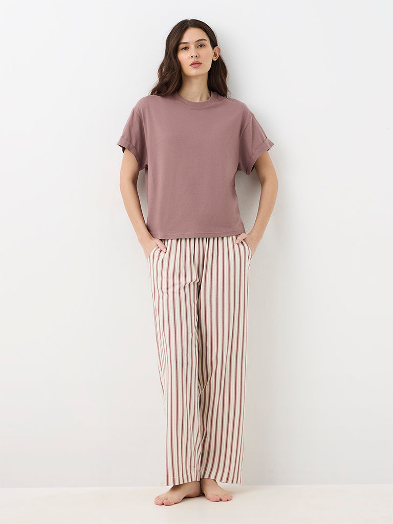 Wunderlove Dusty Mauve Solid Cotton T-Shirt