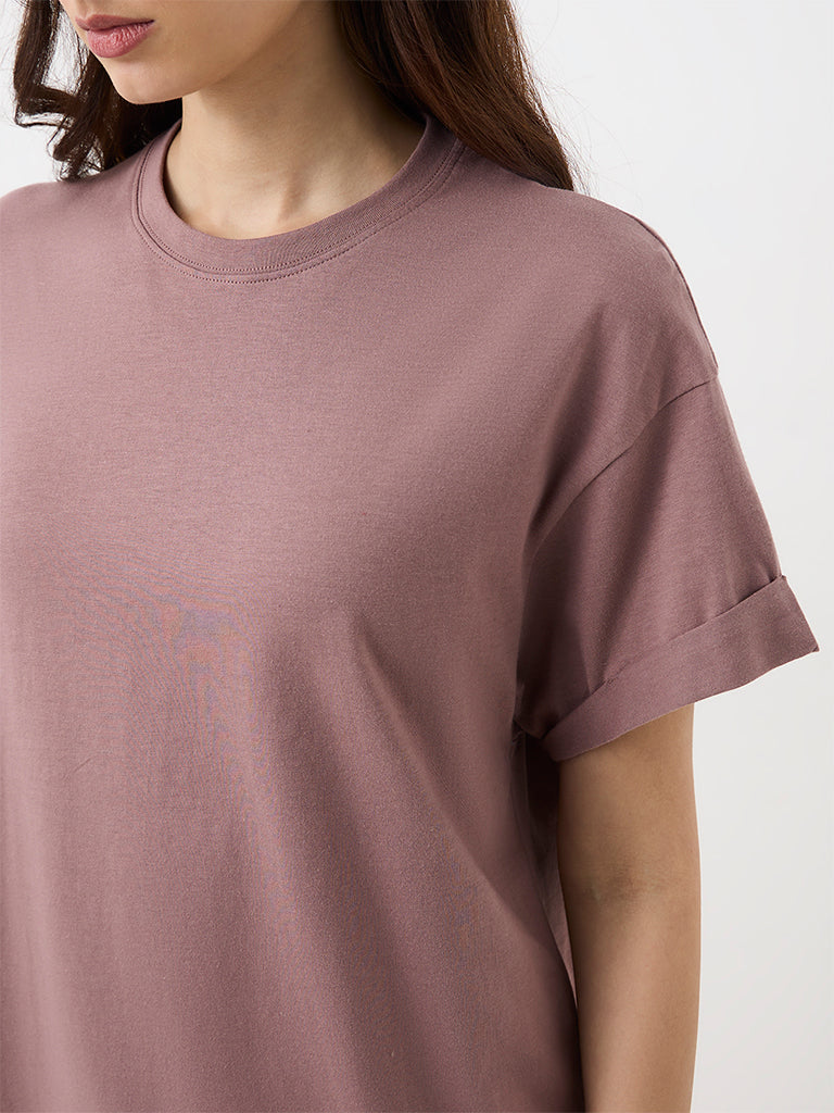 Wunderlove Dusty Mauve Solid Cotton T-Shirt