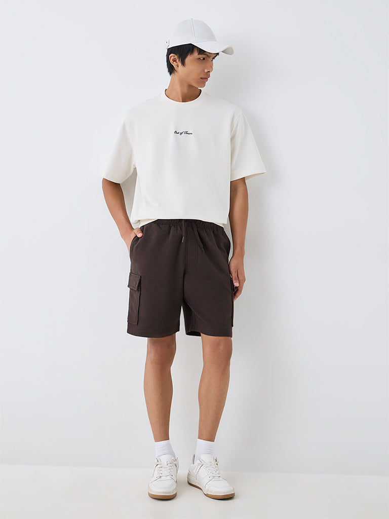 Nuoflexx Dark Brown Solid Relaxed-Fit Mid-Rise Cotton-Blend Shorts