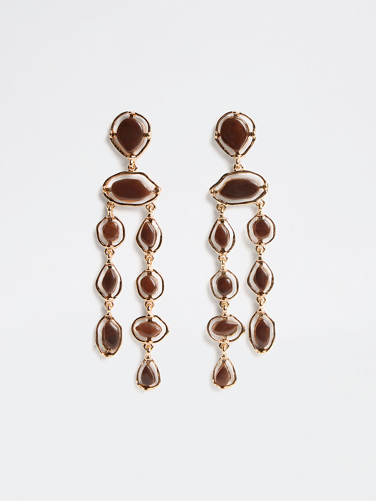 Westside Accessories Dark Brown Stone Statement Dangler Earrings